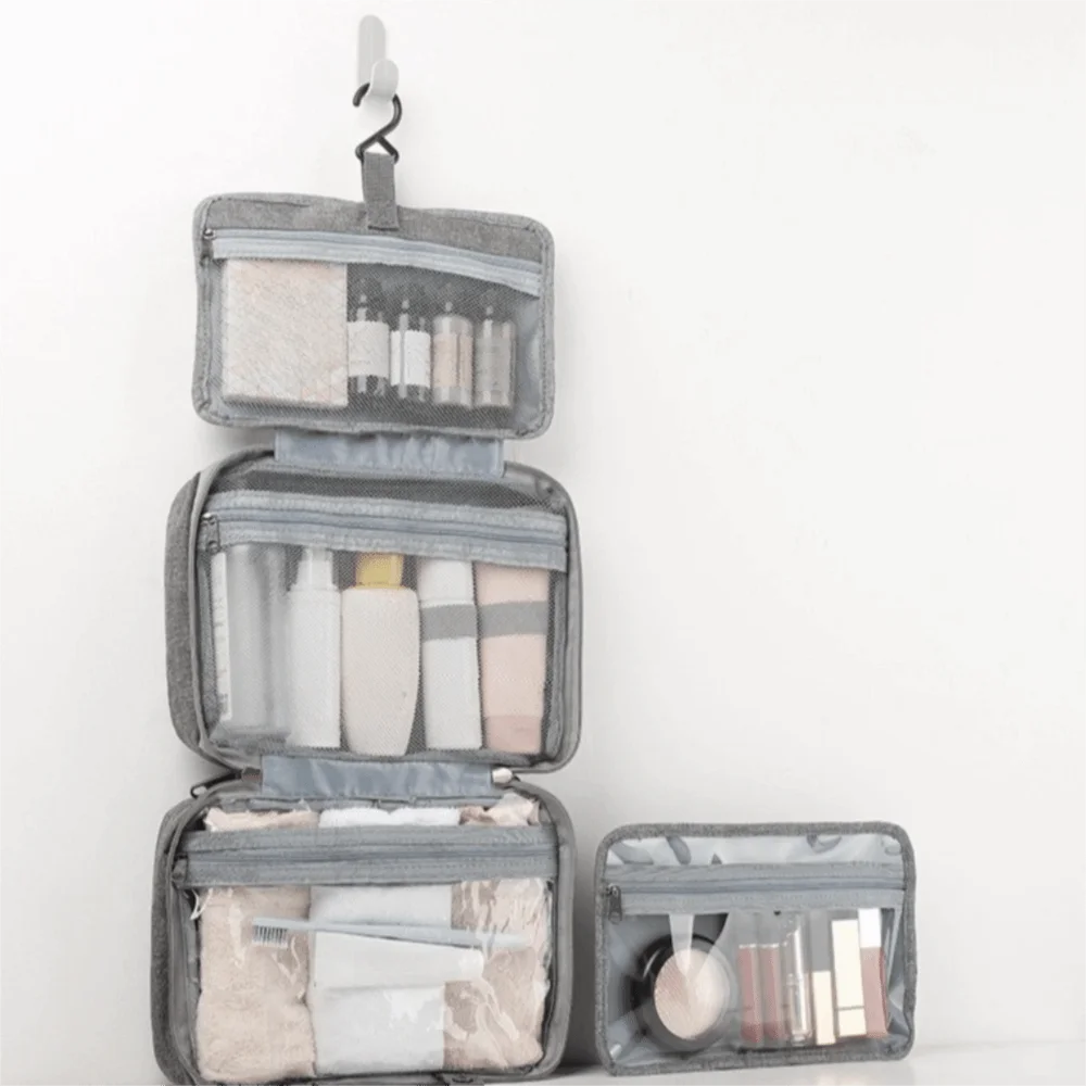 Bolsas de cosméticos colgantes informales de Color sólido, bolsa de almacenamiento de artículos de tocador con cremallera de gran capacidad, bolsas de maquillaje impermeables separadas en seco y húmedo para hombres