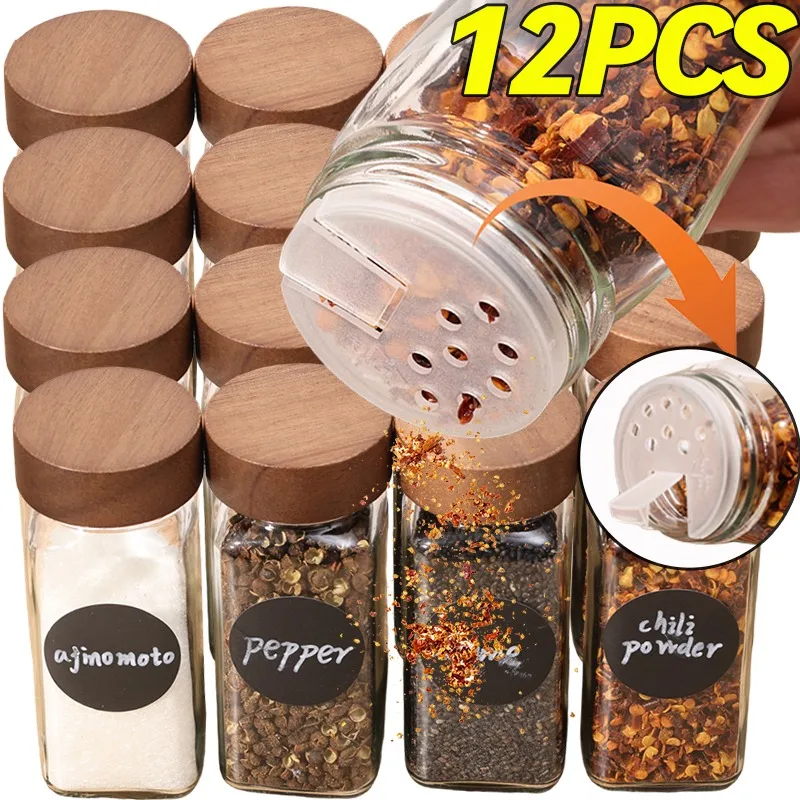 

Стеклянная банка для специй с крышкой, пустые бутылки-шейкеры для перца и приправ для барбекю, многофункциональный набор кухонных емкостей с воронкой