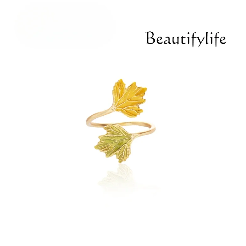 

High-end literary and retro Mori maple leaf fresh age-reducing ring enamel drip glaze