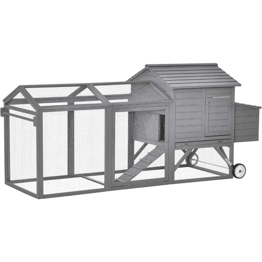 

96.5" Chicken Coop Wooden Hen House Poultry Cage Pen Portable with Wheels and Nesting Box, Chicken Cage for Backyard Outdoor, G