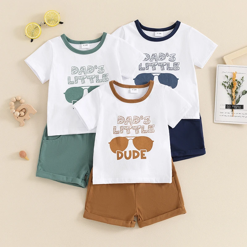 

2024-03-12 Lioraitiin 0-3Y Summer Baby Boys Clothes Set Short Sleeve Letters Print T-shirt with Elastic Waist Shorts Outfit