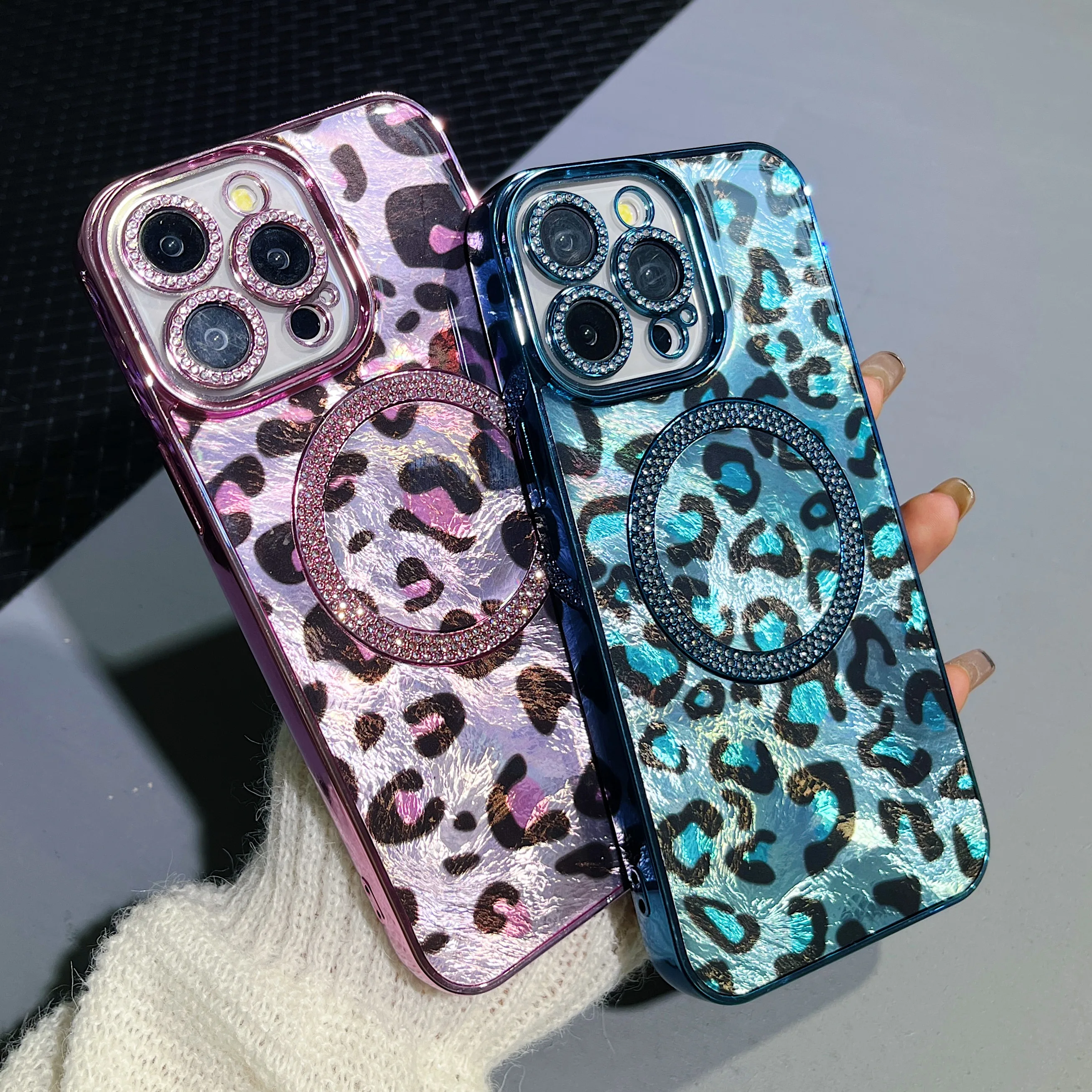 Mode Leopard Print Galvanisieren Abdeckung Für Magsafe Magnetische Telefon Fall Für iPhone 16 Pro Max 15 14 13 12 11 stoßfest