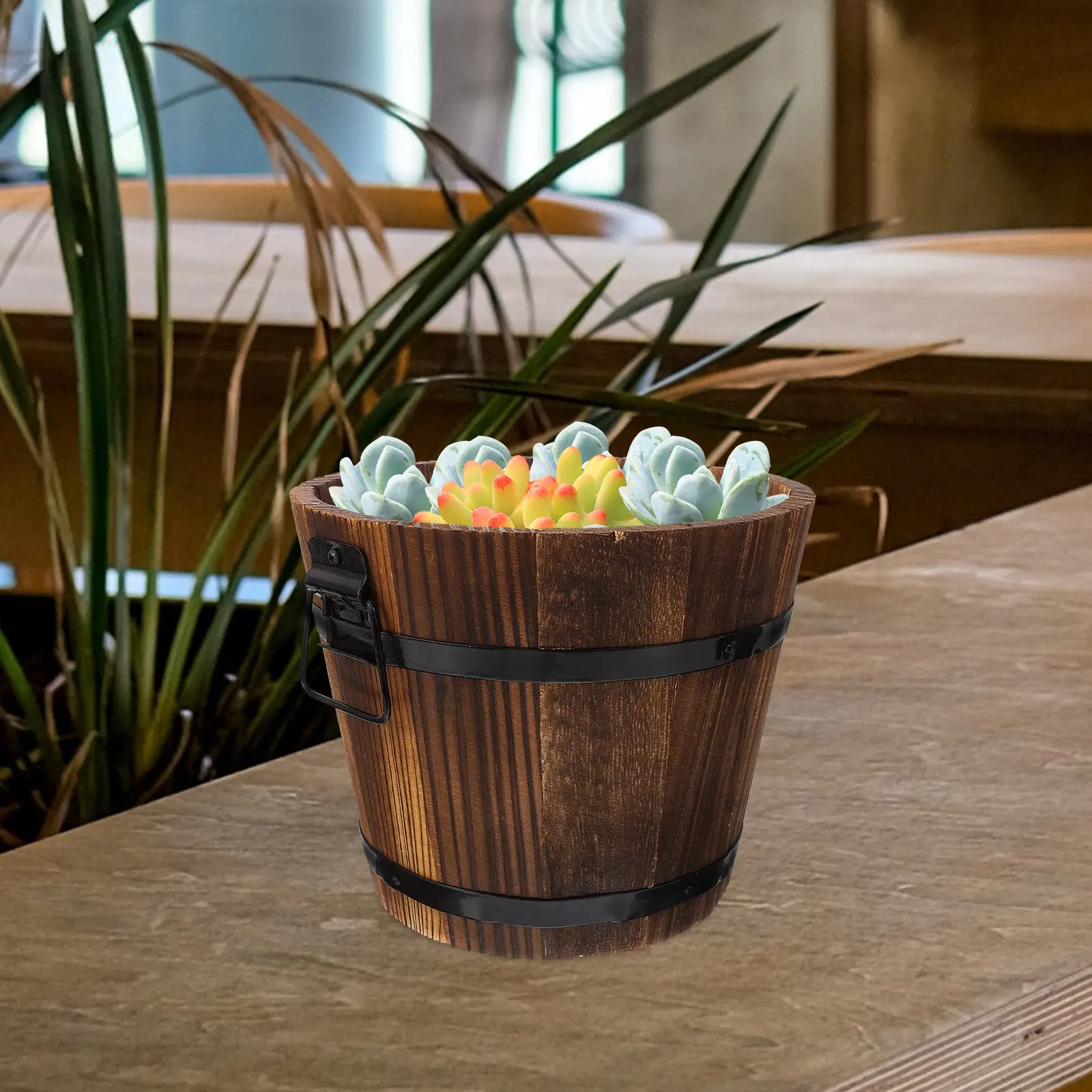 

Wooden Planter Natural Wood Grain Design Simple Yet Artistic Flower Pot for Succulents Bonsai Plants Garden Decor Balcony Yard