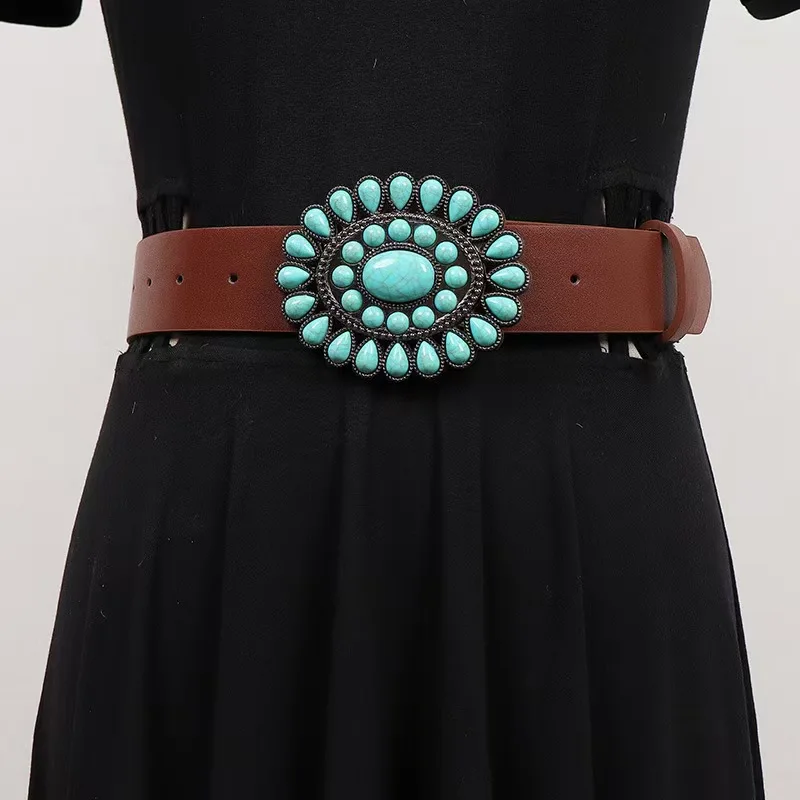 قطعة واحدة من سلسلة الخصر المرصعة على الطراز العرقي، حزام بإبزيم منحوت على طراز القبيلة الهندية الأكثر مبيعًا للنساء، حزام بإبزيم من البولي يوريثان القديم