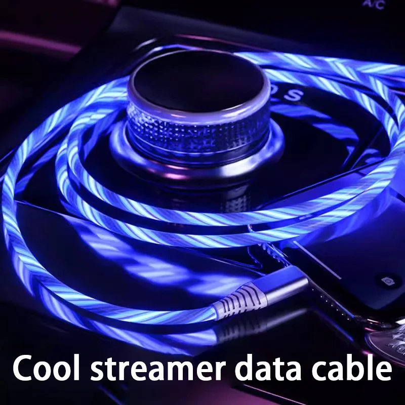 Xiaomi 5A Glowing LED Cable Fast Charging Cable Micro USB Type-C Data Cable Flowing Streamer Light LED USB C Cord for Huawei