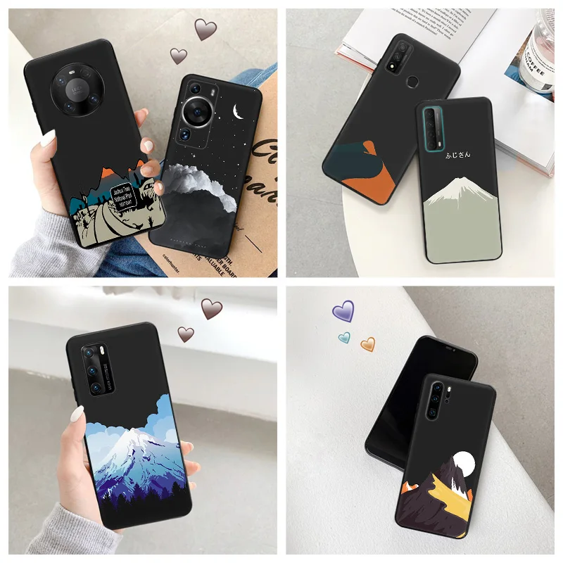 Silicone Black Phone Case for Motorola G200 5G G30 G31 One Fusion Mountain Volcano dune Huawei P40 P30 P20 P Smart iphone6 Cover