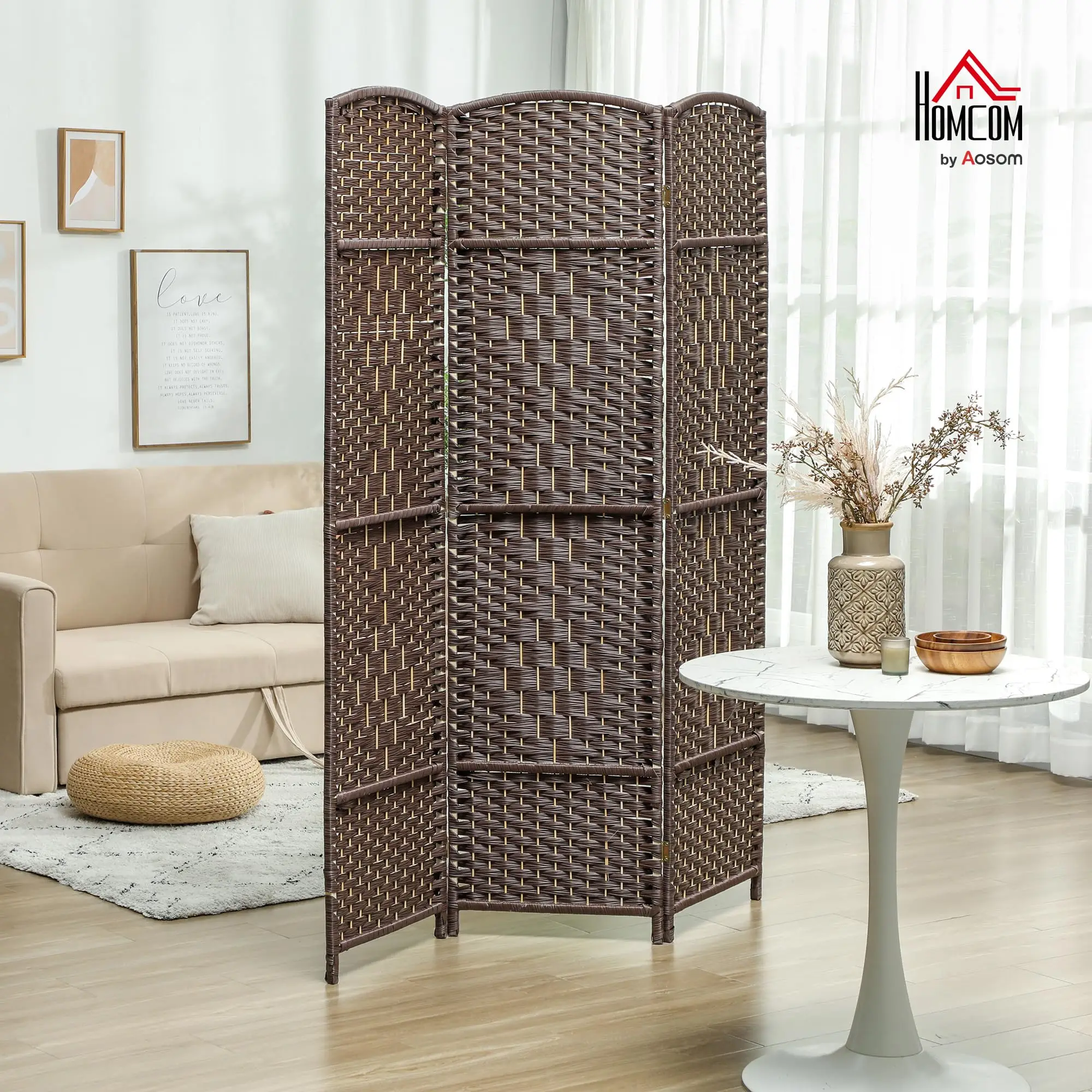 3 Panel Room Divider 6 Ft Privacy Sn Hand-Woven Washed Oak