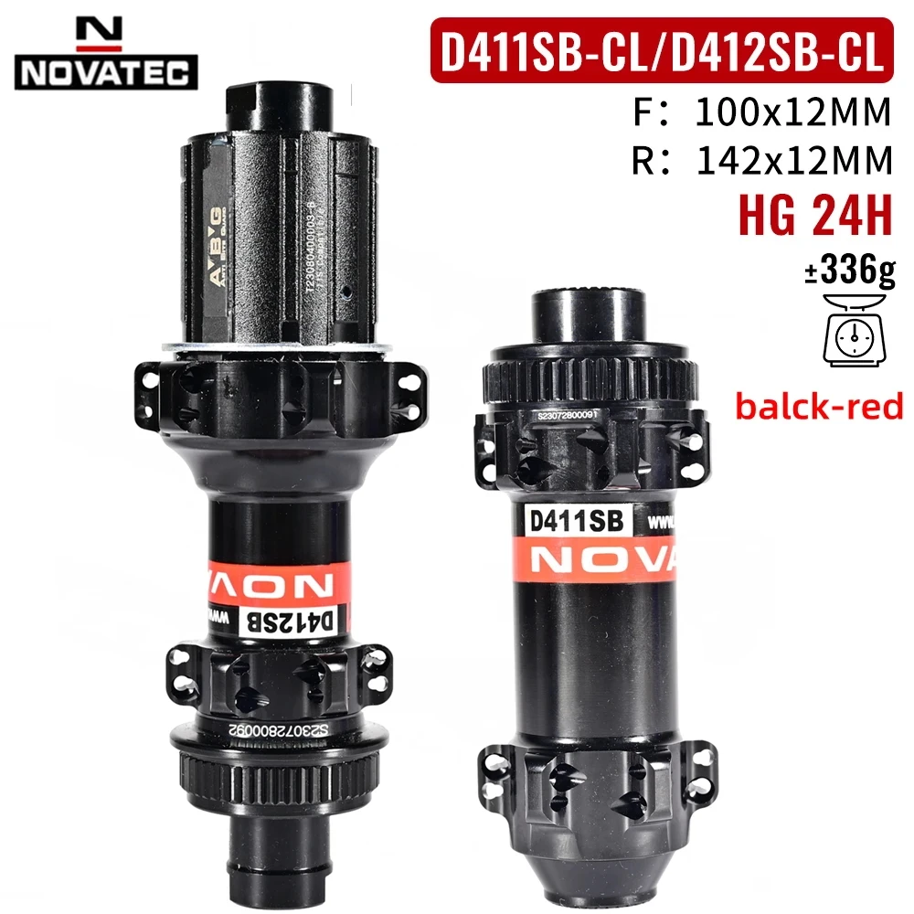 Novatec D411SB-CL D412SB-CL 로드 바이크 허브, 중앙 잠금 자전거 스루 액슬, A.B.G Freehub 자전거 베어링 허브, 24 홀, 100x12 142x12mm