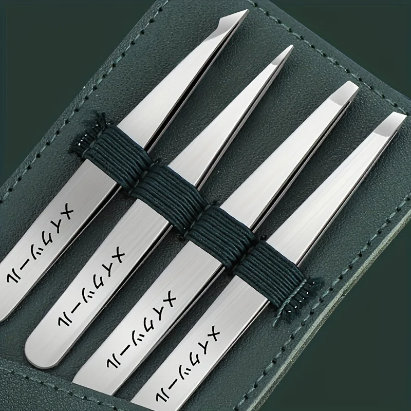 眉毛ピンセット 4本セット ステンレス製ピンセット 脱毛用 顔と目のメイクアップツール 収納袋付き