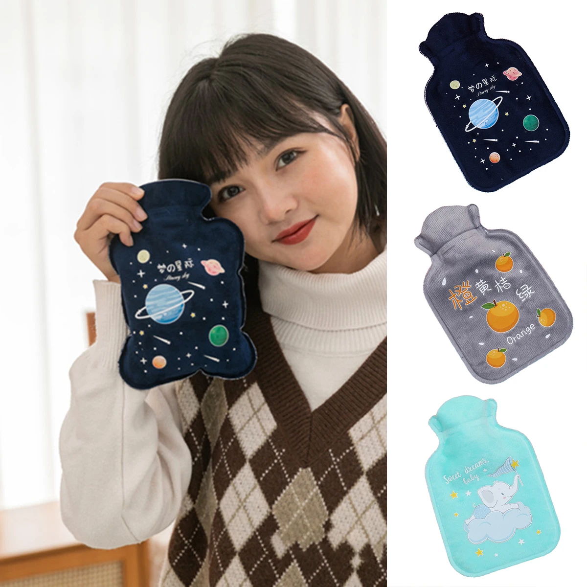 1Pc Lovely Cartoon Hand Po Warm Water Bottle Mini Hot Water Bottles Portable Hand Warmer Girls Pocket Hand Feet Hot Water Bags