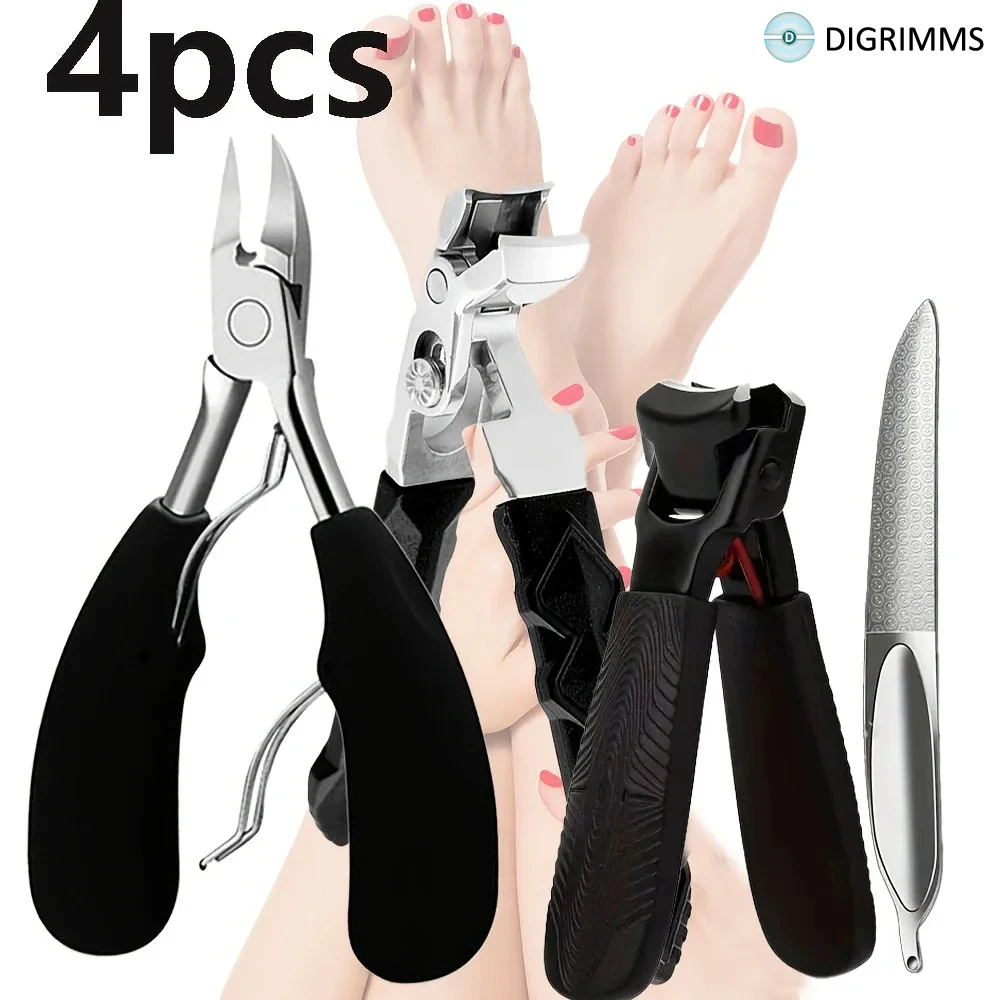 1/4-teiliges professionelles Zehennagelknipser-Set – Edelstahl, breiter Kiefer, spritzwassergeschützt und leicht zu reinigen – perfekt für dicke Nägel