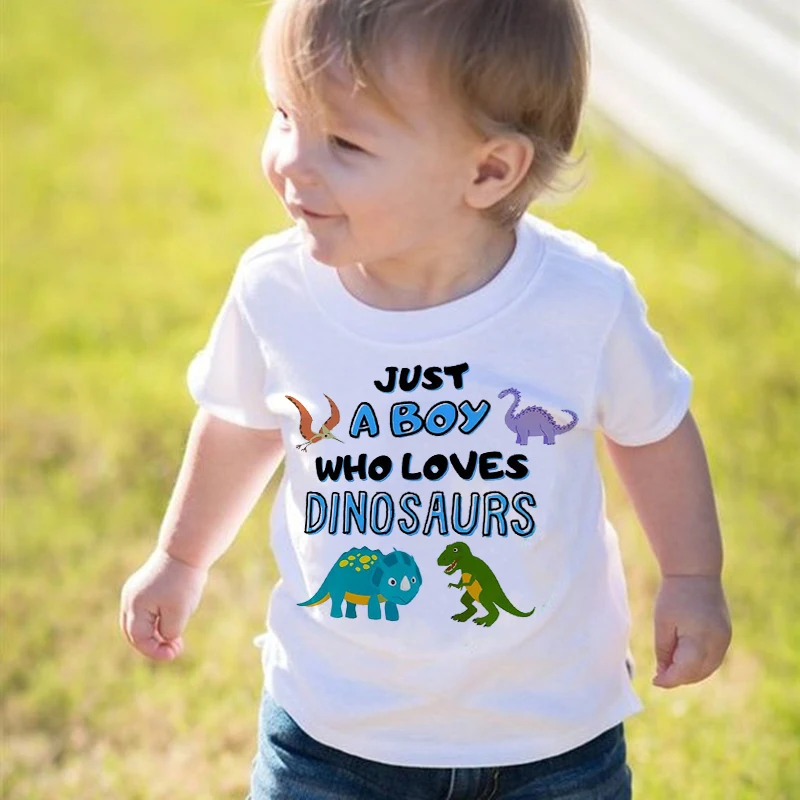 

Just A Boy Who Loves Dinosuar Printed Kids Shirt Cartoon Boys T-shirt Summer Short Sleeve Tops Child Clothes Cute Toddler Tees