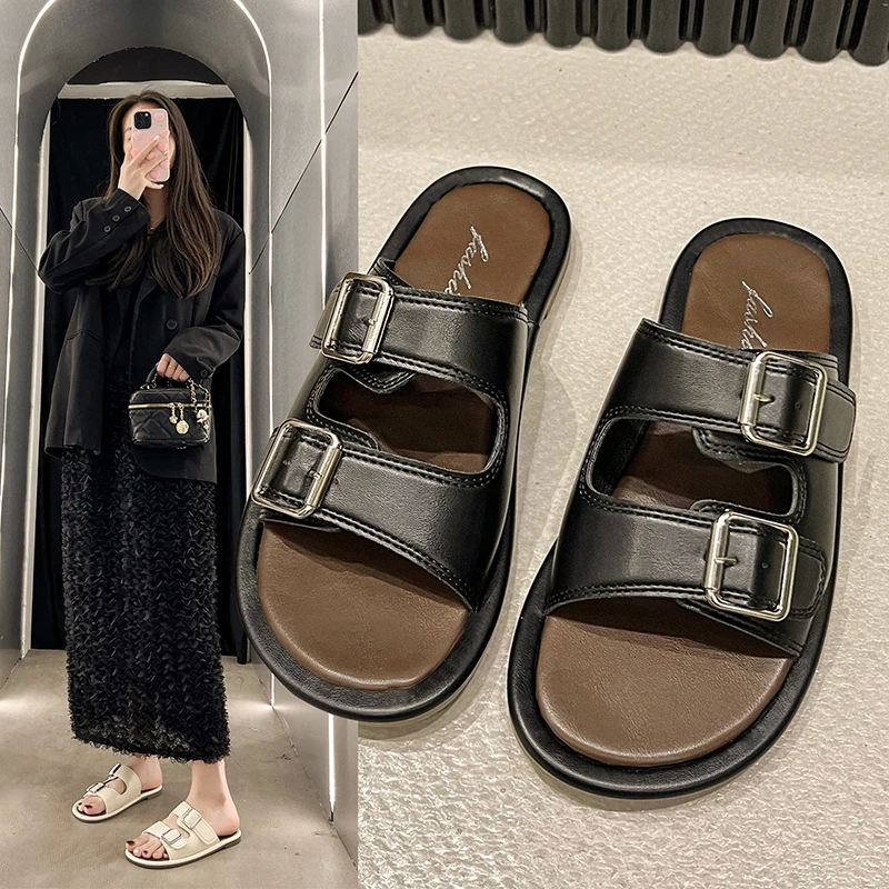 Summer Women\'s Slippers Nubuck Birkenstocks Woman Cork Slipper Casual Beach Double Buckle Sandals Non-slip Slides Shoes