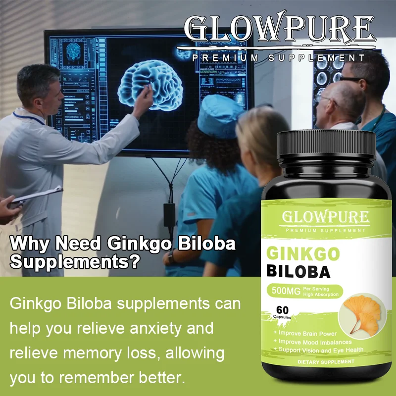 Ginkgo Biloba Capsules for Booster Brain Cognitive Function, Memory, Relieve Anxiety Depression, Mood Balance