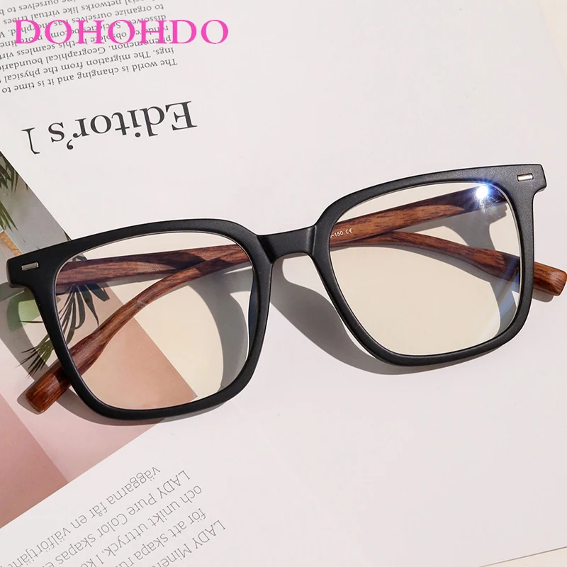 

DOHOHDO Wood Pattern Retro Anti Blue Light Glasses For Women Optical Men Square Eyeglasses Frame Clear Lens Eyewear Gift Frames