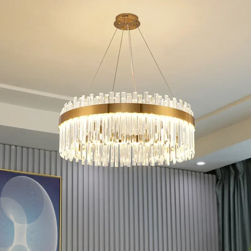 Luxury Modest Crystal Ceiling Pendant Light for Living Dining Table Room Kitchen Gold Hanging Chandelier Home Decor Indoor Lamps