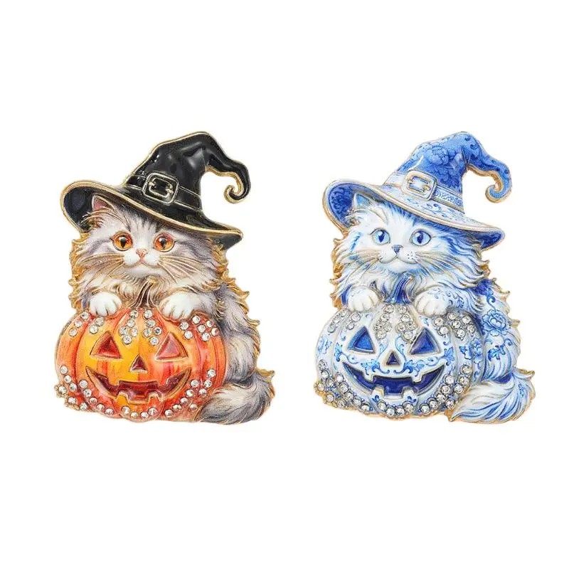 Halloween Cat Brooch Delicate Witch Hat Pumpkin Kitty Pin Perfect Party Favor Jewelry for Halloween Guest Souvenir Gift