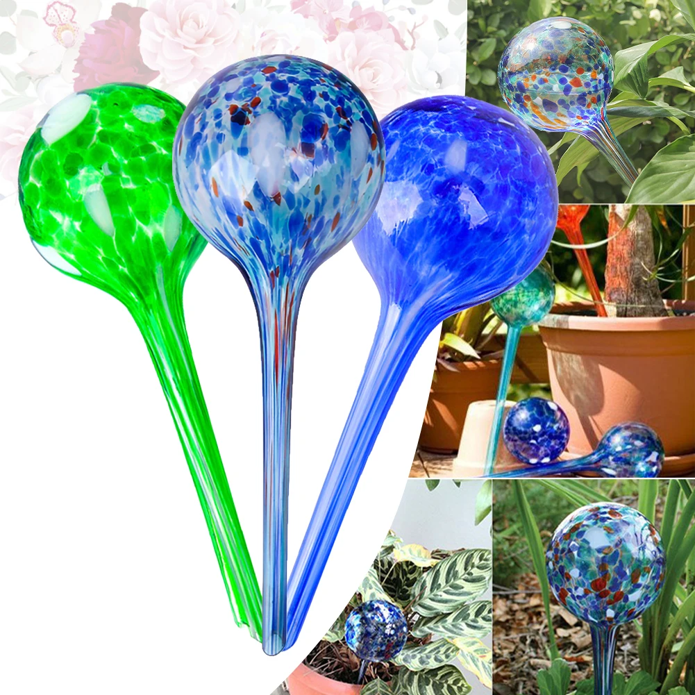 Automatic Watering Device, Color Hand-blown Glass Plant Watering Device, Drip Irrigation Tool, 7x20cm, 3Pcs