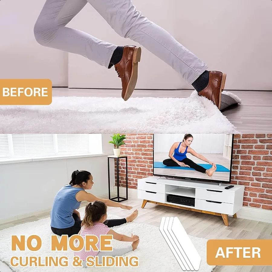 Rug Tape16 Pcs Dual Sided Washable Removable Rug Stopper for Area Rug Non Slip Adhesive Prevent Curl for Hardwood Floors and Ca