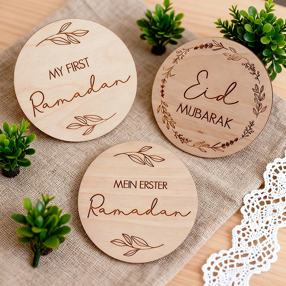 3 stücke mein erstes Ramadan Baby holz Meilenstein Schießen Baby beule Neugeborenen schießen Eid Mubarak requisiten neugeborenen Muslimischen Ramadan geschenk