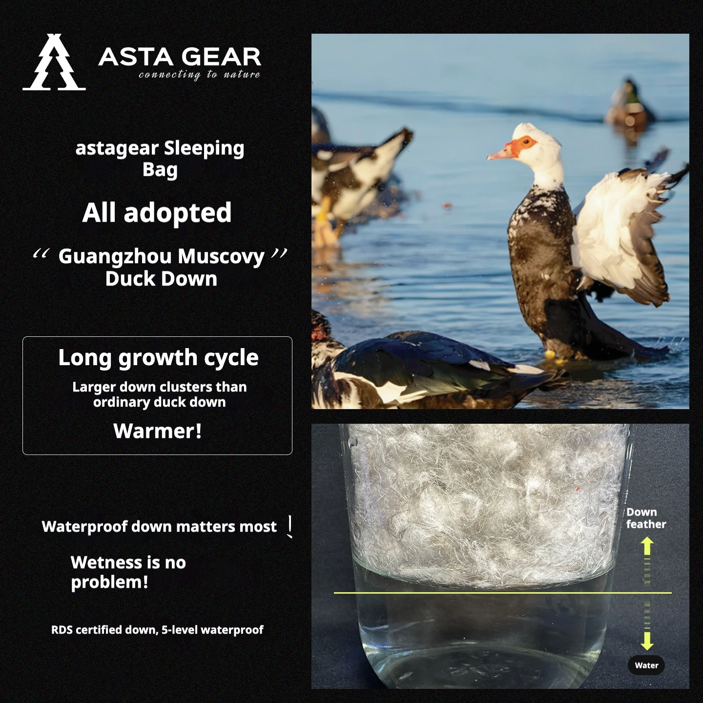 ASTA GEAR Ultra-Light Duck down Sleeping Bag 20D Fabric Winter Warm Multi-Function Indoor Camping Use Lightweight Sleeping Bag