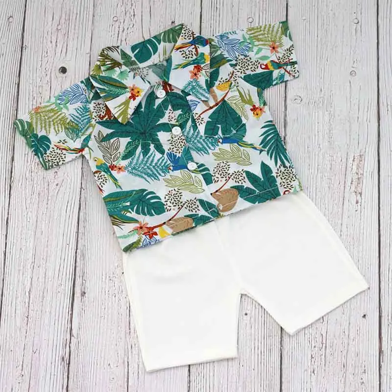 Print Hawaiian Newborn Shirt Baby Button Photography Props Beach Short Sleeve Photo Outfit For Studio Shoot Props Accessories