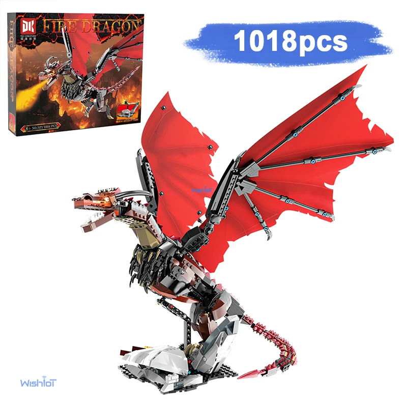 

DK7071 Fire Dragon Collector Edition Model 1018PCS Assembled Building Block Ornament Fantasy Creature Display Gift for Kids
