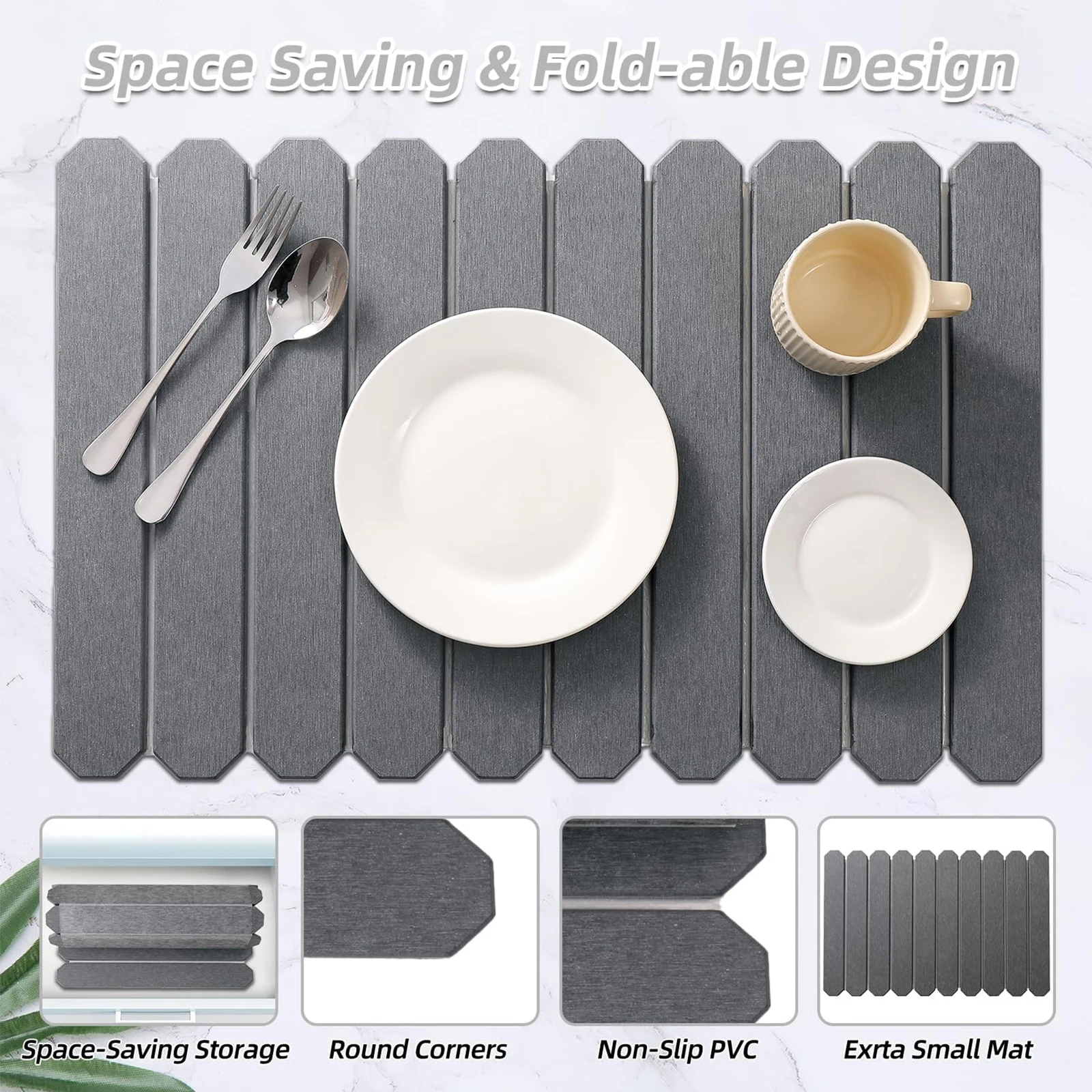 

Stone Dish Drying Mat for Kitchen Counter Fast Absorbing Diatomaceous Earth Mat Foldable Space Saver Quick Drying Mat for Dishes