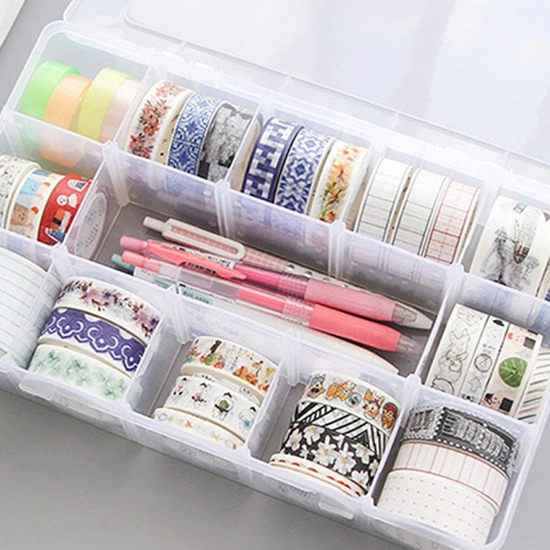 Simple Style 15 Compartments Washi Tape Storage Box Transparent Student Family Handbook Peripheral Storage Box