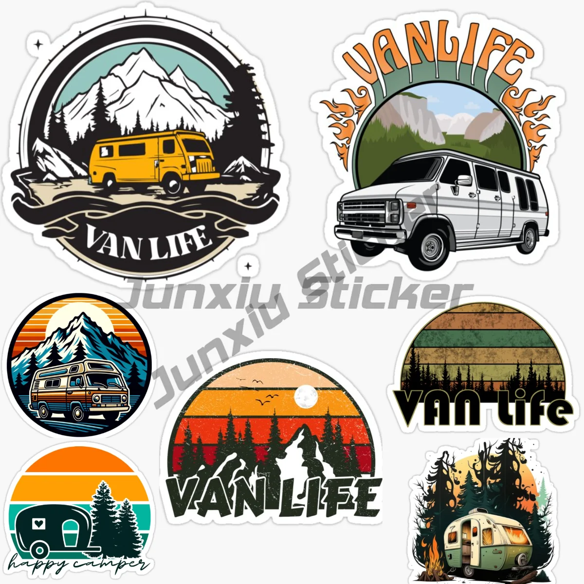 

VAN LIFE ADVENTURE HAPPY CAMPER Car Sticker Accessories Car Styling Cover Scratches Vinyl Waterproof Self-adhesive Decal