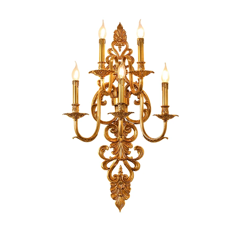 

French Style Retro Copper Wall Lamps Hotel Home Decor Living Room Bedroom Classical Brass Candle Wall Sconce Light