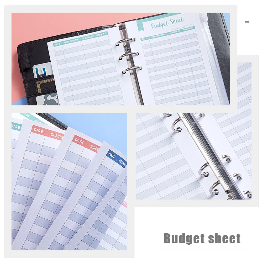 

24pcs Budget Cards Six-Hole Cash Binder Refill Expense Tracking Sheets For Travel Business Management Printable