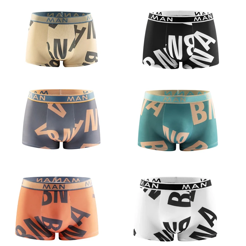 6 bragas para hombre, calzoncillos sin costuras con estampado de letras, ropa interior transpirable para hombre, Boxers, Boxer de moda de talla