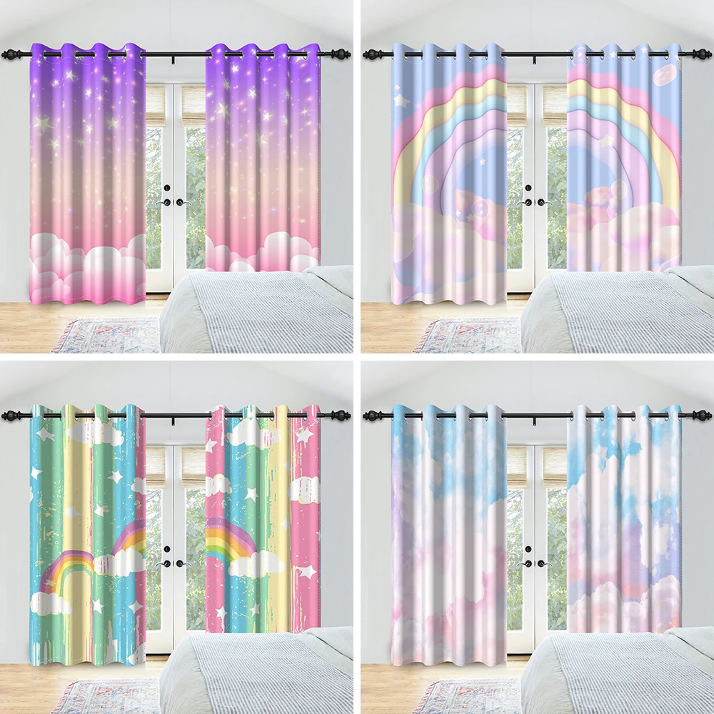

Радужные розовые плотные шторы для девочек, спальни, красочные шторы со звездами, термоизоляционные светоблокирующие шторы, 2 шт.