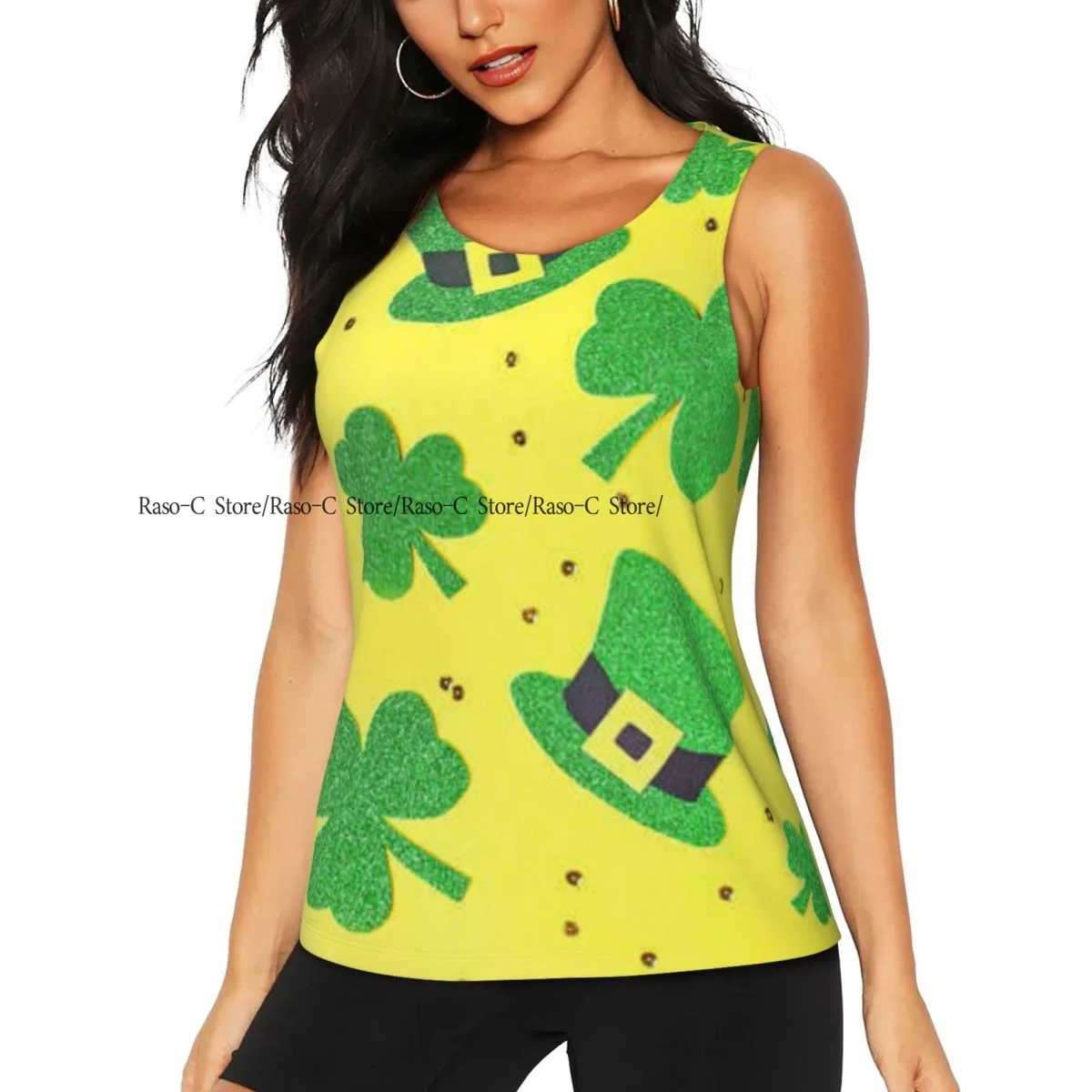 Women Fitness Sexy Yoga Vest Saint Patricks Day With Green Shamrock Symbols Gym Sports Top Tank Female