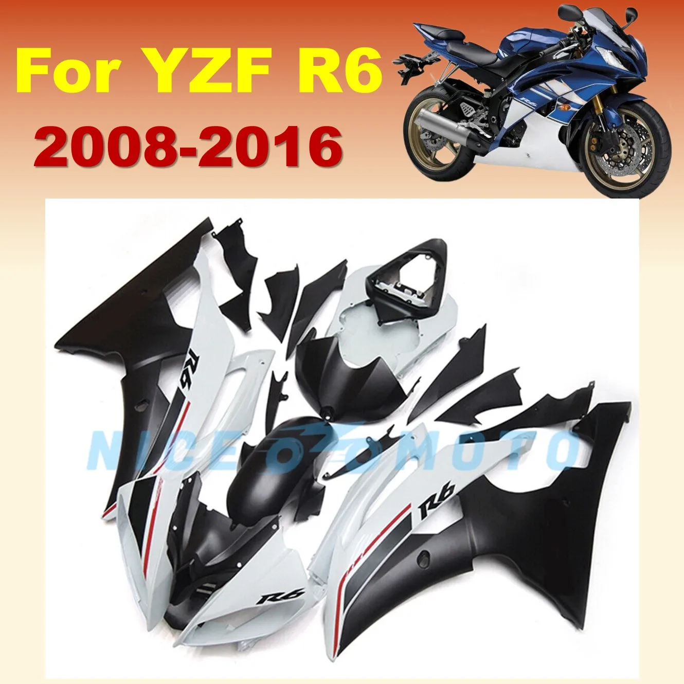 

Комплект обтекателя ZXMT для 2008 2009 2010 2012 2015 2016 YAMAHA YZFR6 08-16, корпус из АБС-пластика для мотоцикла, черный и белый