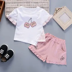 2Pcs Toddler Baby Kids Girls Clothes Set Short Sleeve T-shirt Tops+Shorts Outfit Children Cotton Tops Pants Set