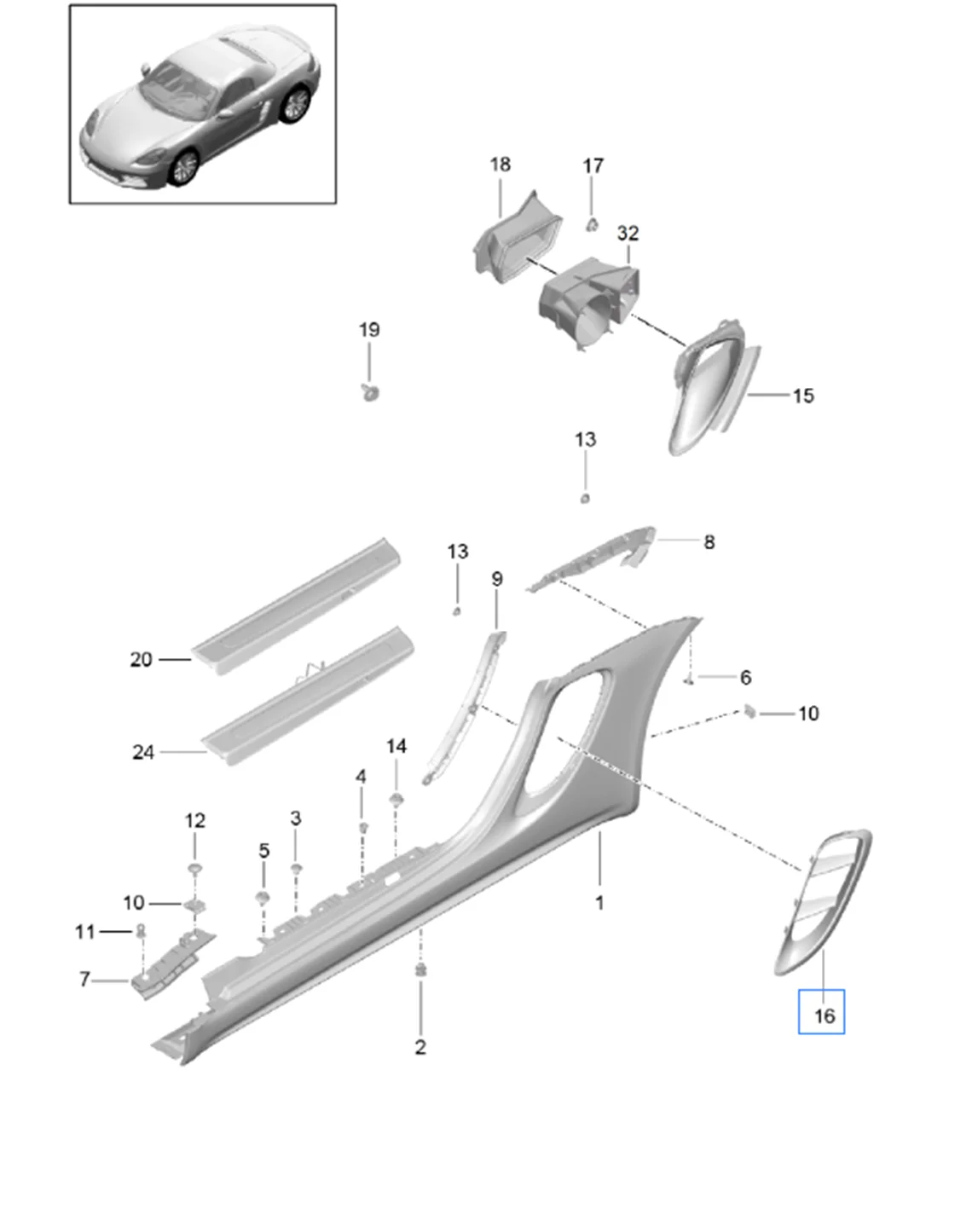 OE 982853190   OK1 982853189   OK1 Presa di ventilazione della gonna inferiore (nero opaco) Parti automobilistiche di alta qualità per PORSCHE 718 CAYMAN 982 718