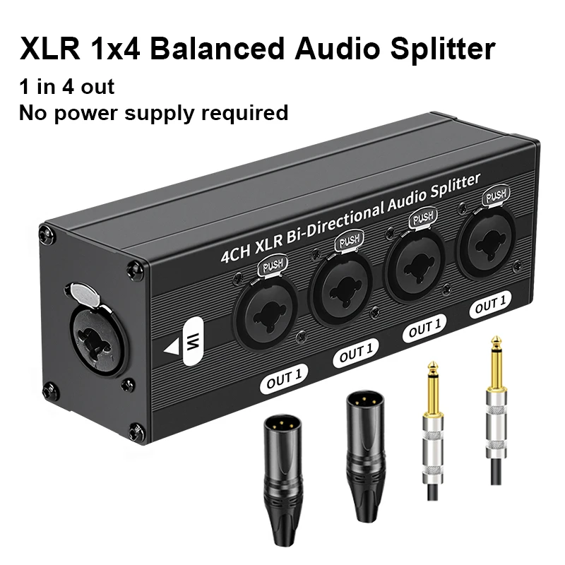 6.35mm Interface 1X4 XLR Balanced Audio Splitter Box 6.5 XLR 1 In 4 Out Bidirectional Signal Splitter Audio Signal Splitter Box