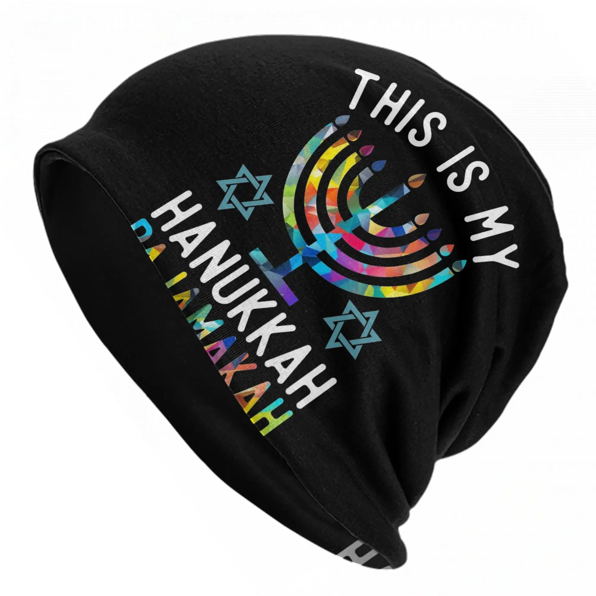 Chanukah Hanukkah Bonnet Hat Hip Hop Street Skullies Beanies Hat Menorah Candle for Men Women Spring Thermal Elastic Cap