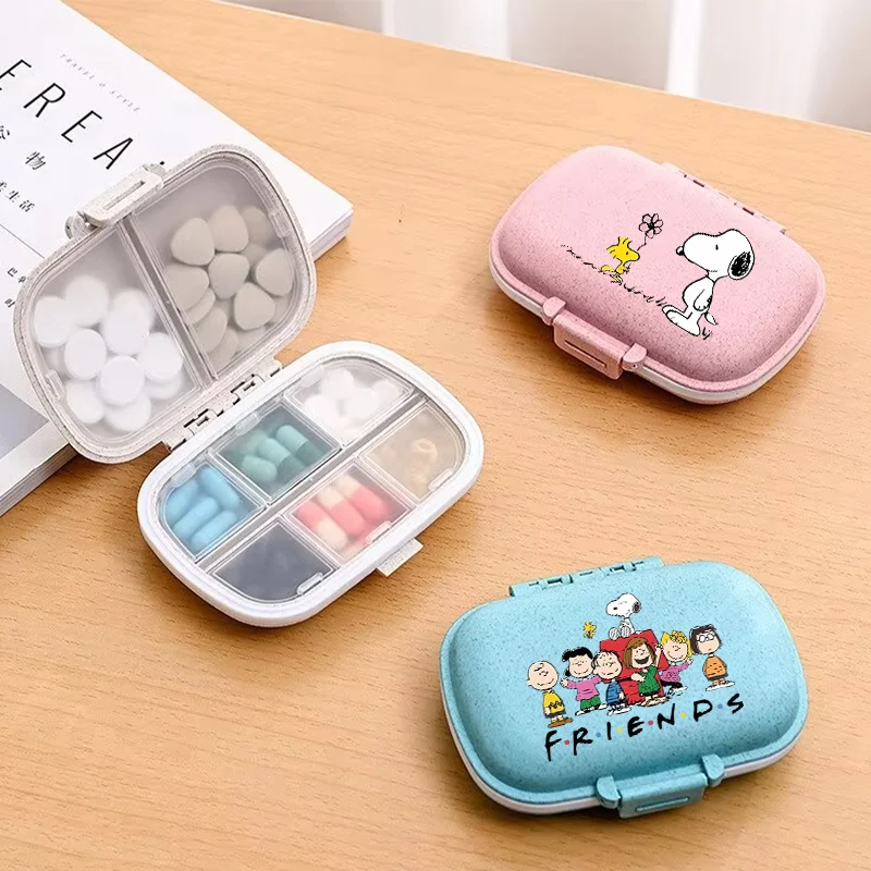Estuche Organizador de Pastillas Snoopys, 8 Compartimentos, Caja de Almacenamiento de Dulces, Kawaii, Portátil, Mini Pastillero de Viaje, Regalo