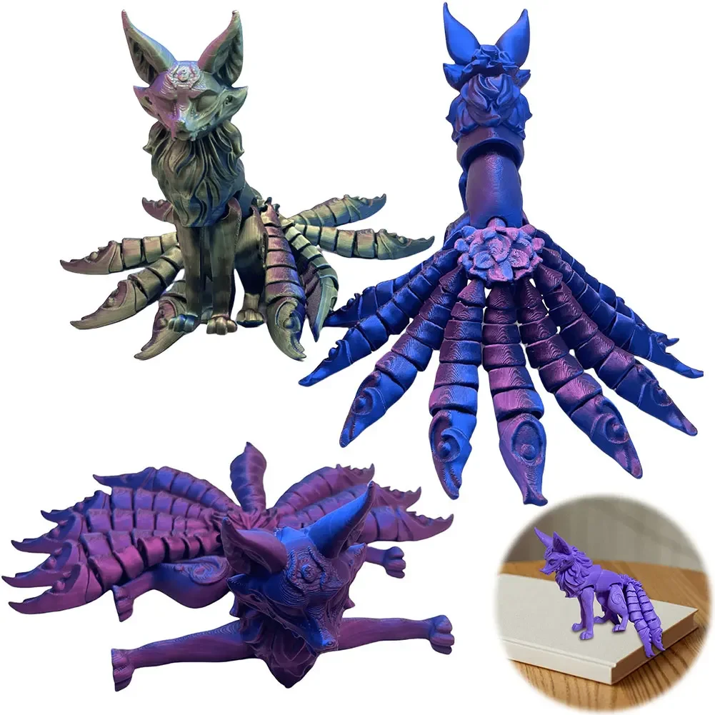 18cm 3D Printed Multi-articular Movable Model Handmade Home Decoration Fox Fidget Toy Nine-Tailed Fox Action Figures Desk Decor