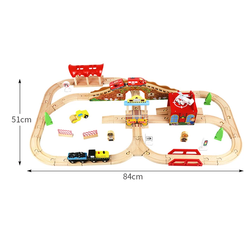 Wooden Train Track Highway Scene Set Railway Electric Magnetic Train Toy For All Brands Wooden Track Toy Boy G11