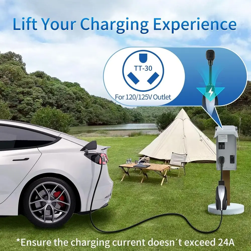 16-Inch NEMA TT-30 Adapter for Tesla Gen 2 Mobile Connector, 120V 24A RV Outlet Charger Adapter, Compact Level 2 Charging for Te