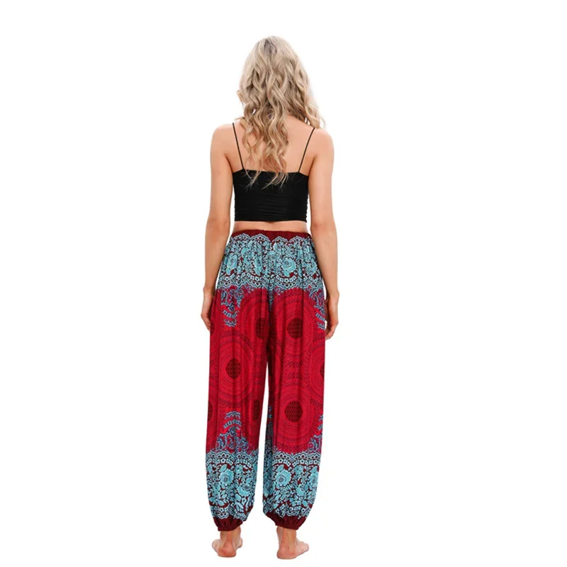 Pantalones con estampado Hippie para mujer, ropa de cintura alta, teñida