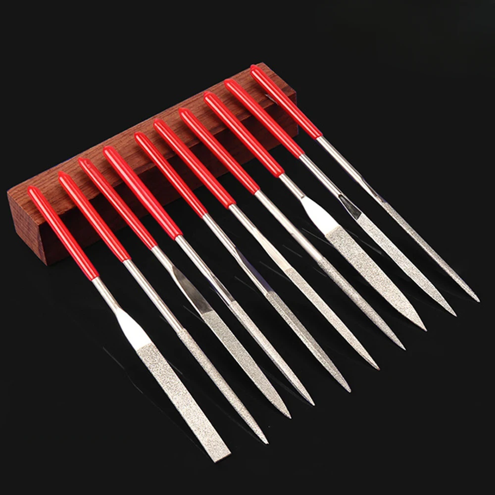 10PCS Mini Needle File Set Diamond Coated Length 140mm Width 3mm for Ceramic Glass Gem Stone Hobbies and Crafts ﻿