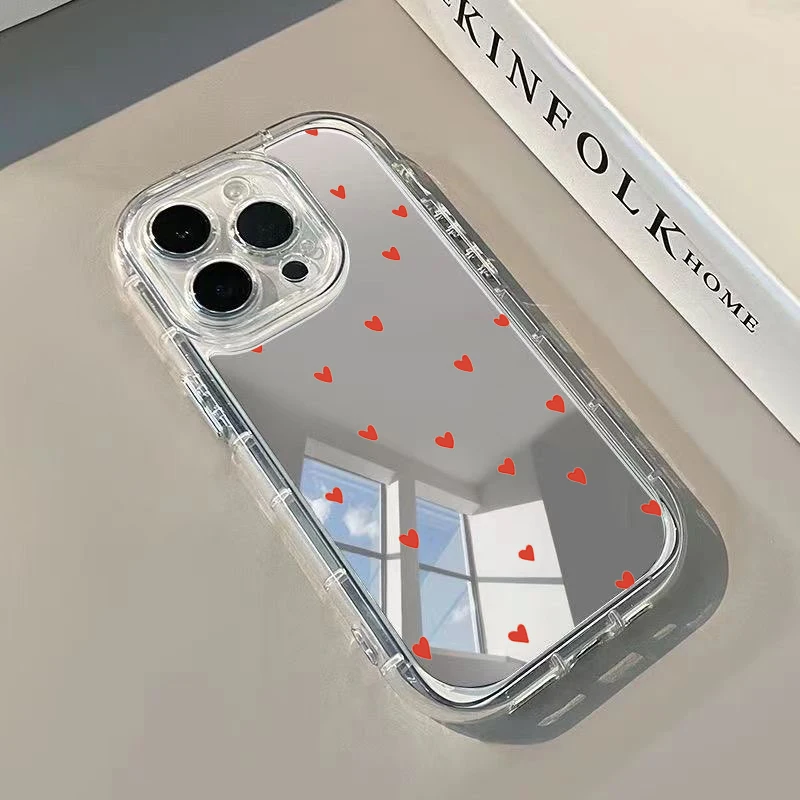 Full Screen Heart Pattern Phone Case For iPhone 17 16 15 14 13 12 11 Pro Max 7 8 16 Plus XR X XS Max 16E 17E Luxury Mirror Cover - view 5