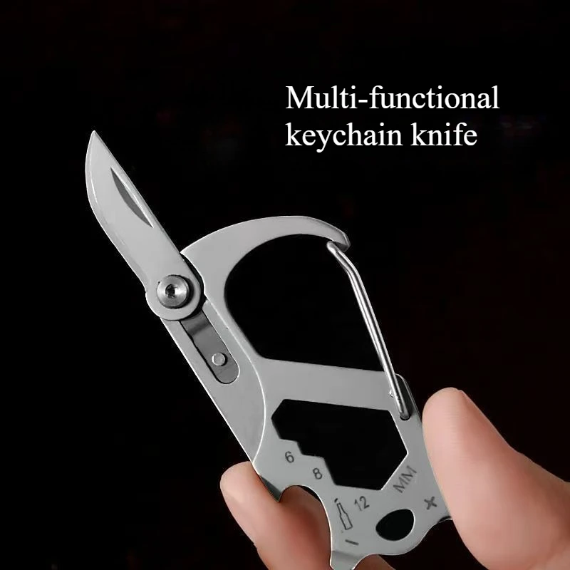 MINI Pocket Folding Knife Knife Keychain Stainless Steel Knife Creative Multi-functional Lock Hook Knife for Household Use