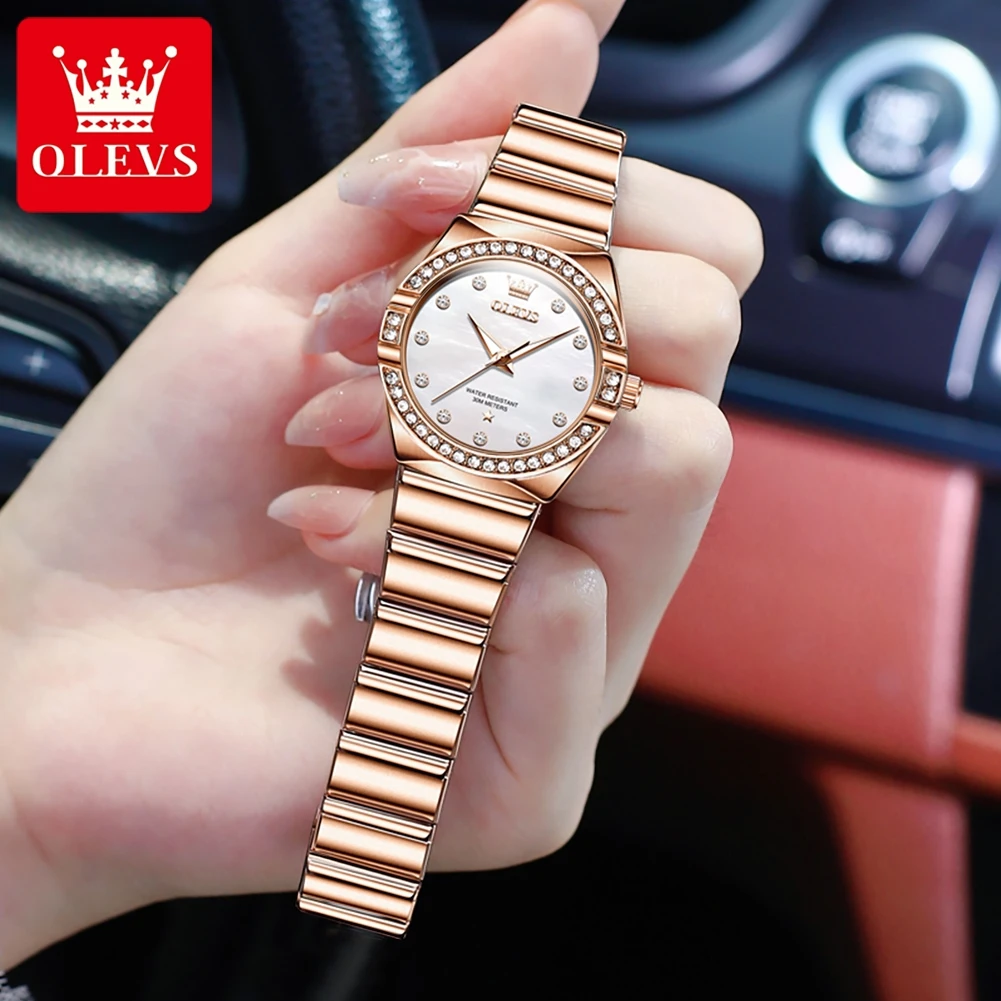 OLEVS 9975 Original Woman Watch Luxury Diamond Bezel Stainless Steel Waterproof Quartz Watch for Women Elegant Ladies Wristwatch