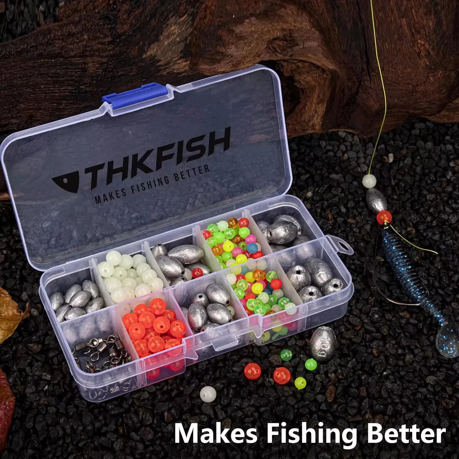 THKFISH 339pcs Fishing Weight Sinkers Kit For Carolina Rig Texas Rigs 3g-15g Inline Lead Sinker Fishing Swivels Beads Set